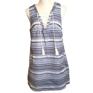 JACK BY BB DAKOTA | Women's blue-tones geometric stripe pattern dress.